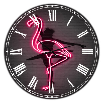 Neon Pink Flamingo and Ballerina Wall Clock