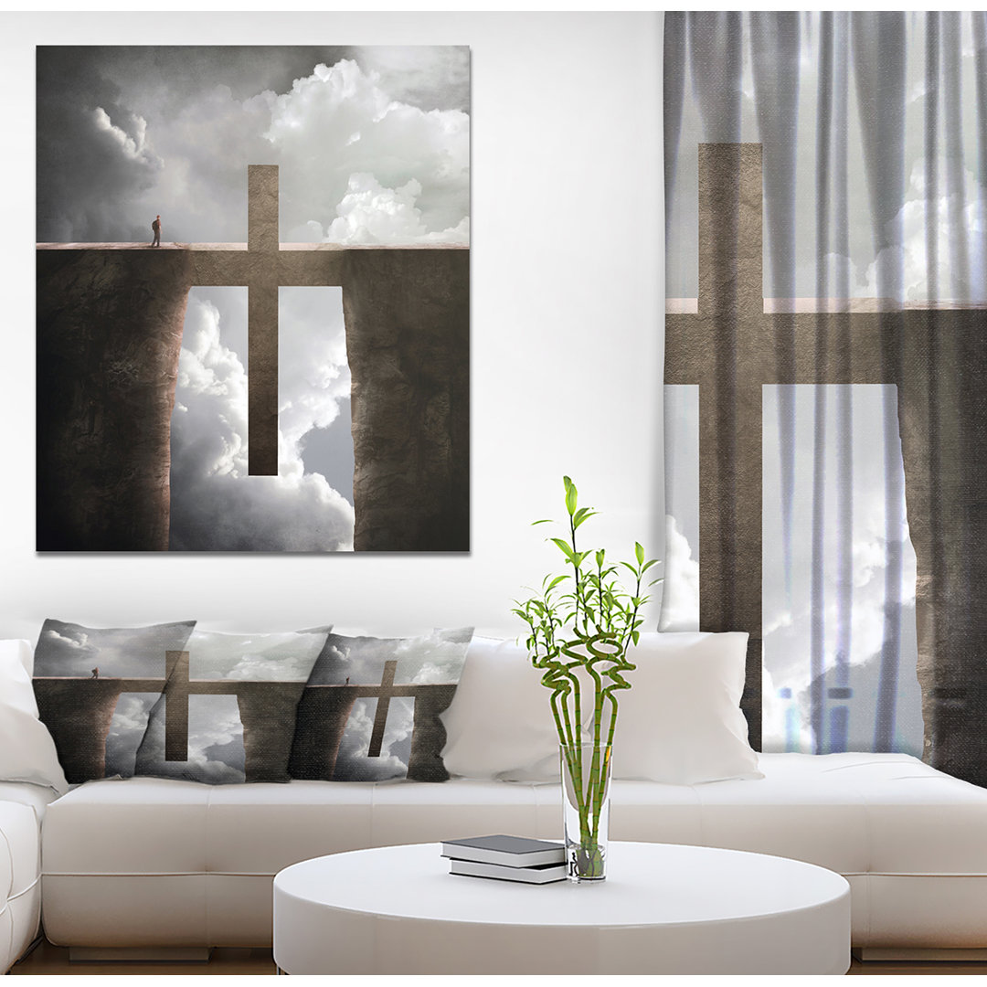 " Big Cross Between Two Cliffs " East Urban Home 