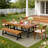 Abdel 8 - Person Acacia Wood Patio Dining Set with Removable Cushion, Ergonomic Chairs And Bench