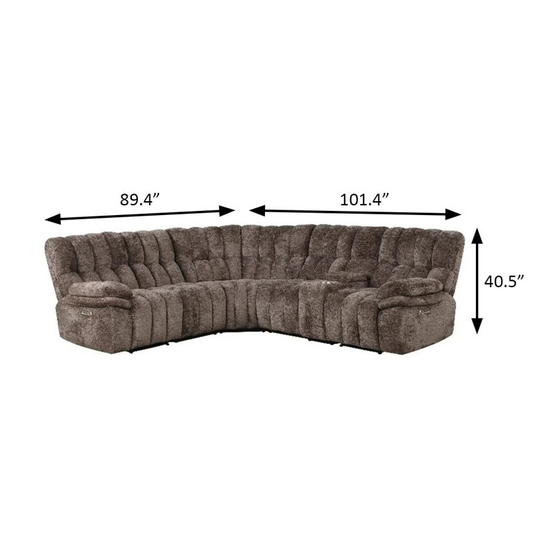 89.4" W Transitional Power Sectional, Dark Brown, Brown