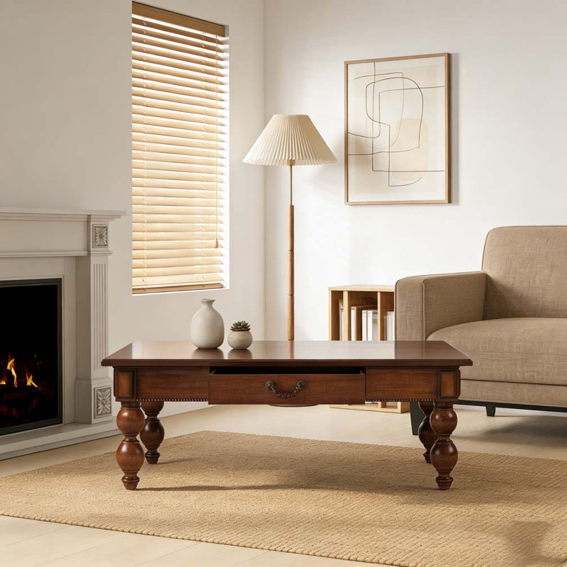 Table basse en bois avec tiroir de rangement, Noyer