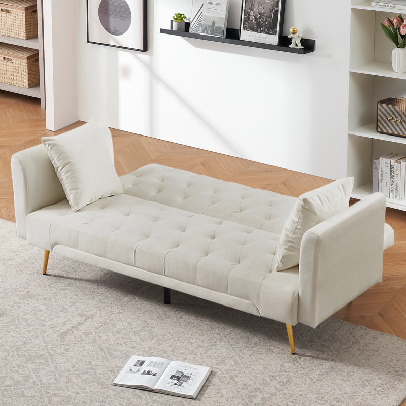 Futon Sofa Convertible Velvet Loveseat Sleeper Sofa Couch for Bedroom Living Room Office, Beige