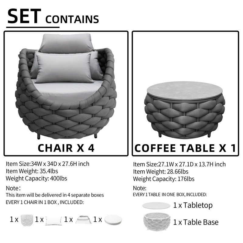 Chaise d'extérieur en osier avec coussins et coussins décoratifs et table de patio