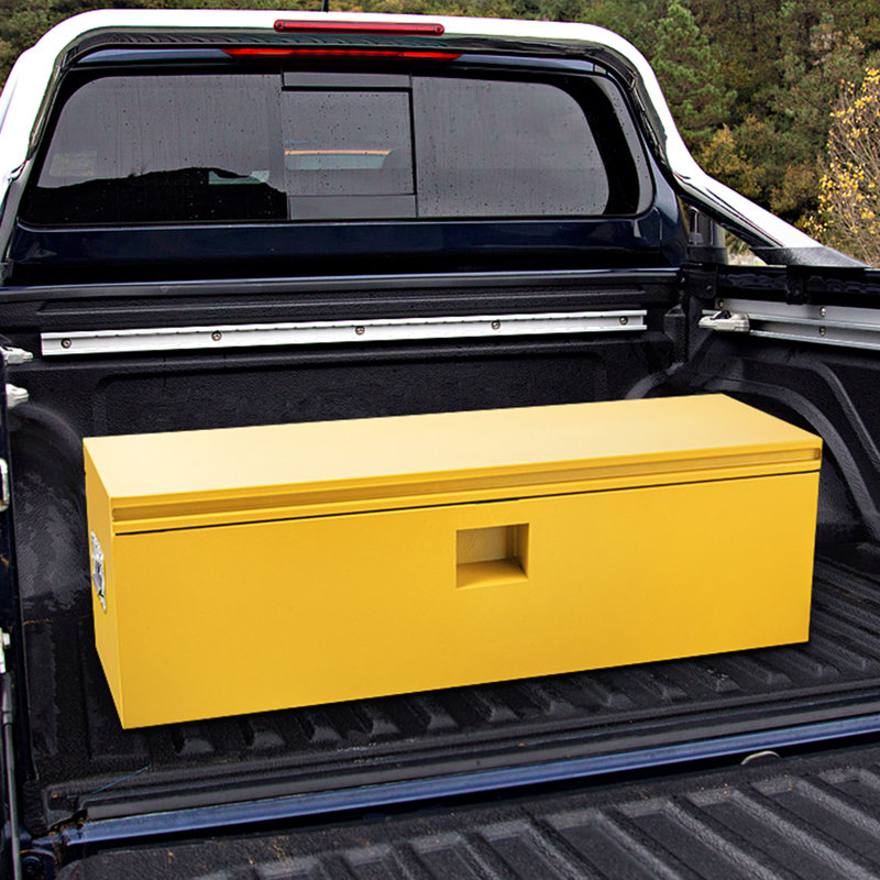 36" Heavy Duty Steel Truck Bed Tool Box, 12-Gauge Lockable Trailer Tongue Chest, Weatherproof Storage Organizer with Pneumatic Strut for RV, Cargo Racks, Yellow