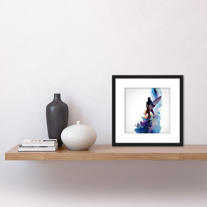 Surfer Surfing Surf Simple Watercolour - Single Picture Frame Painting