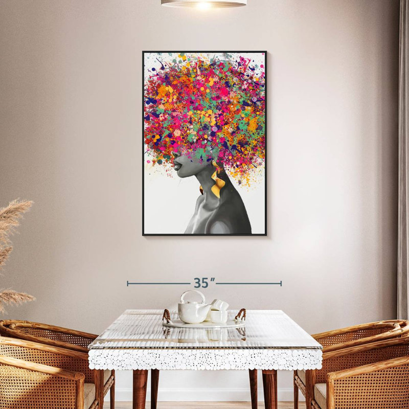 Afro Hair Pop, Cadre flottant noir, 29 po x 43 po