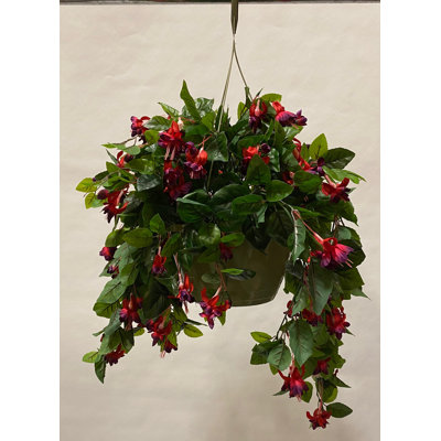 Fabric Geranium Hanging Basket Arrangement in Pot