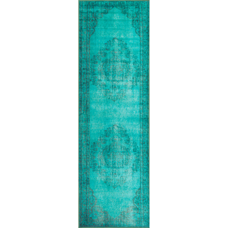 Tapis turquoise Bunn, Tapis de couloir 2 pi 8 po x 8 pi