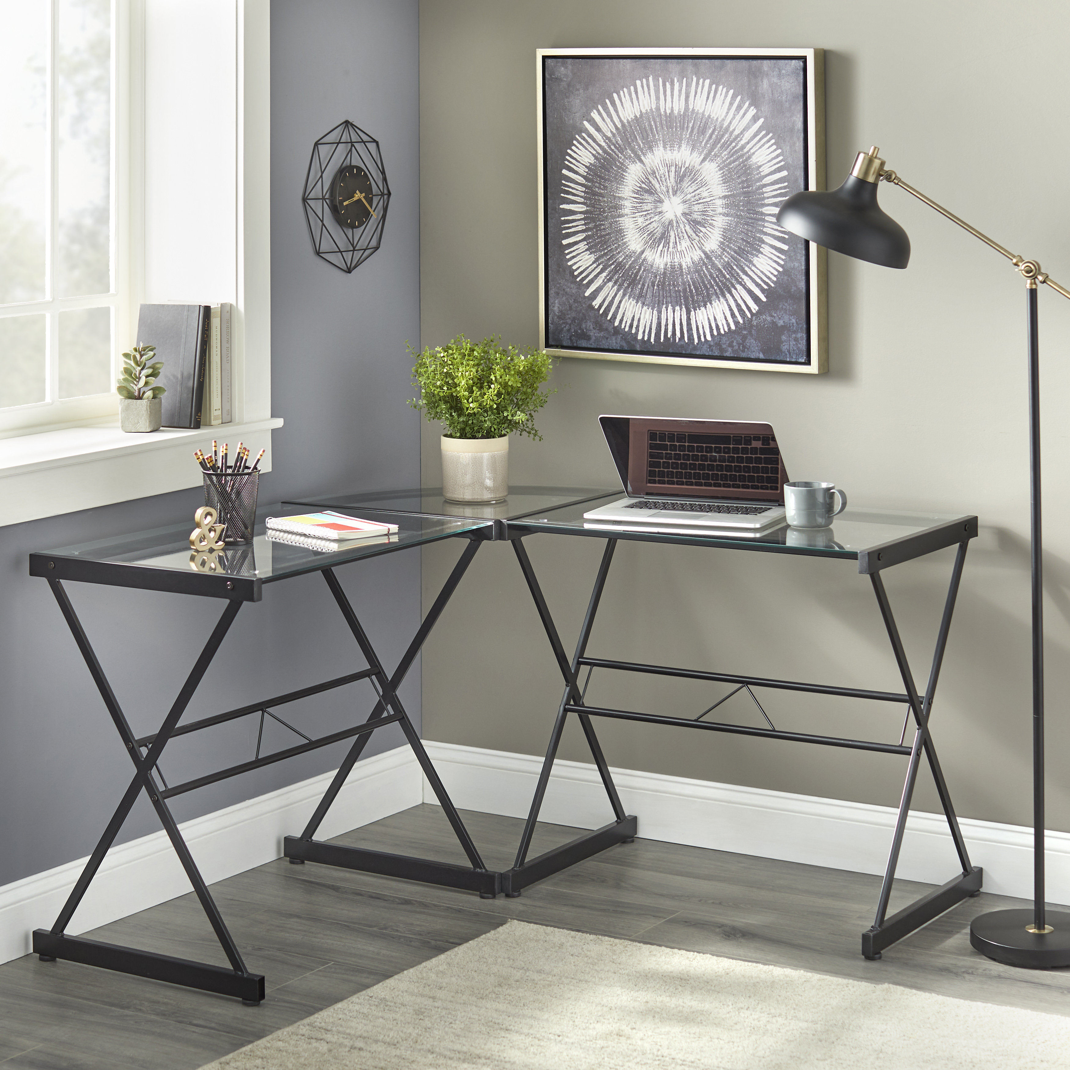 Latitude Run® Rikwin Glass LShape Desk & Reviews Wayfair