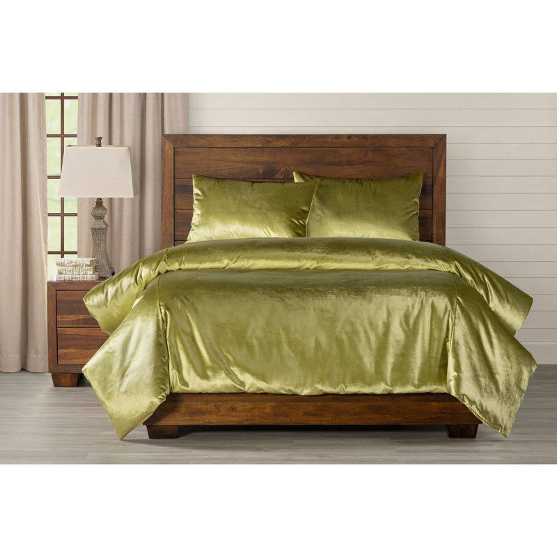 Sparkling Lime Green Velvet Duvet Cover, King Duvet Cover + 2 King Shams