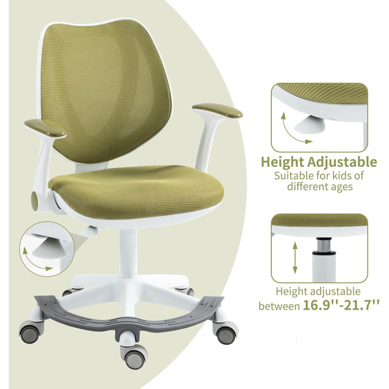 Computer Chairs with Armrest and Footrest Mesh Ergonomic with Adjustable Height Swivel Safe Sit-Locking Casters, Sage Green