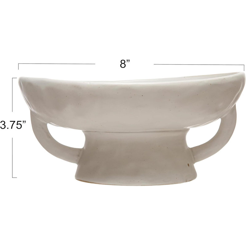 Creative Co-Op Stoneware Bowl With Handle And Base, Black Reactive Glaze, White