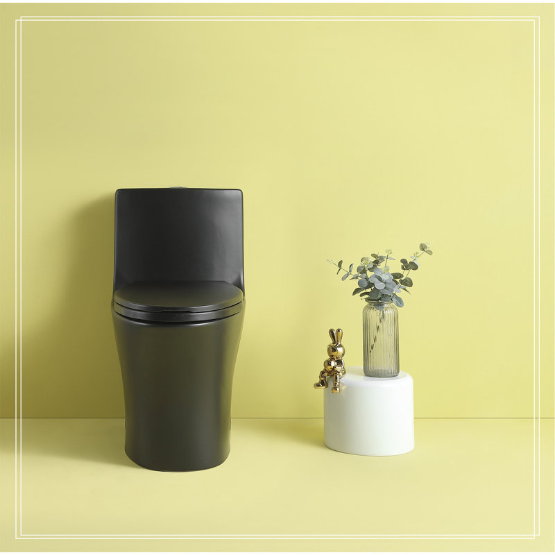 Toilette une pièce à double chasse 1,1 / 1,60 GPF, siège allongé au sol à hauteur confort économiseur d'eau, siège à fermeture en douceur, carte de chasse 1000 grammes, noir mat