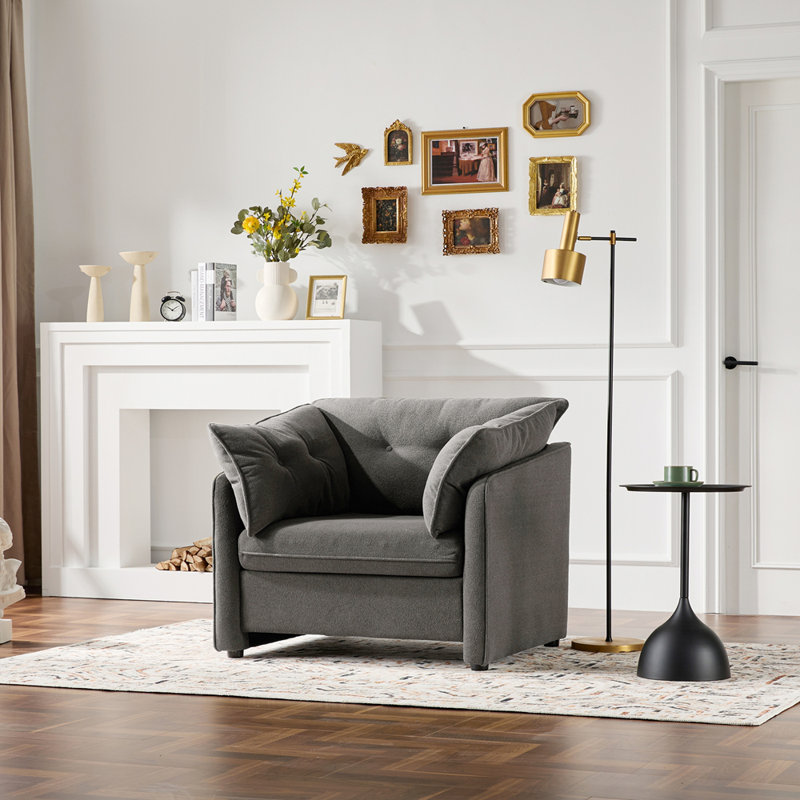 Fauteuil d'appoint simple en chenille de style moderne avec méridienne et canapé-lit pour salon, chambre à coucher, Gris
