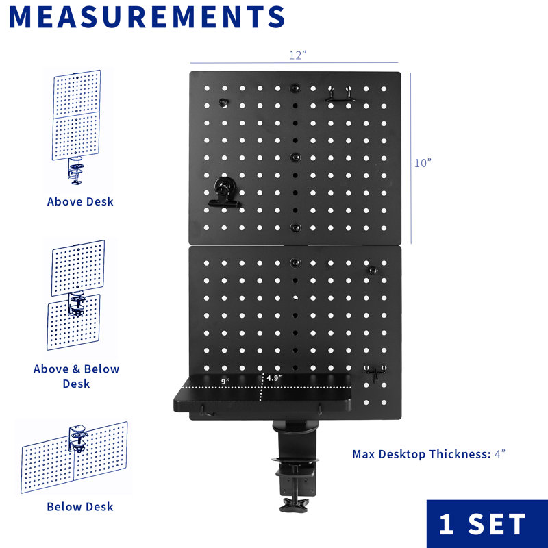 VIVO Steel Clamp-On 12" X 20" Desktop Pegboard, Magnetic Privacy Panel
