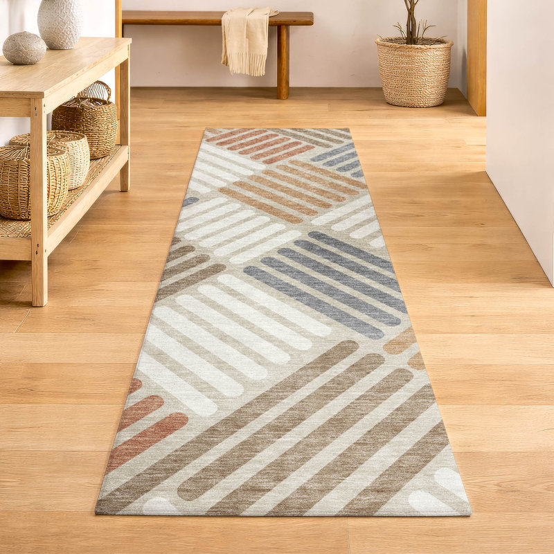 Premium Machine Washable Mayfield AMF2339 Geometric Rug, 2'3" x 7'6" Runner, Copper