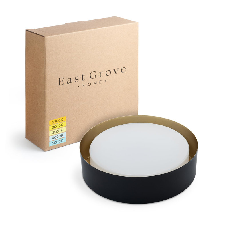 East Grove Home Builder Essentials Heritage Collection 12in LED Flush Mount 5-CCT Selectable Color Temperature 21W 1,300 Lumens in Matte Black and Gold Finish