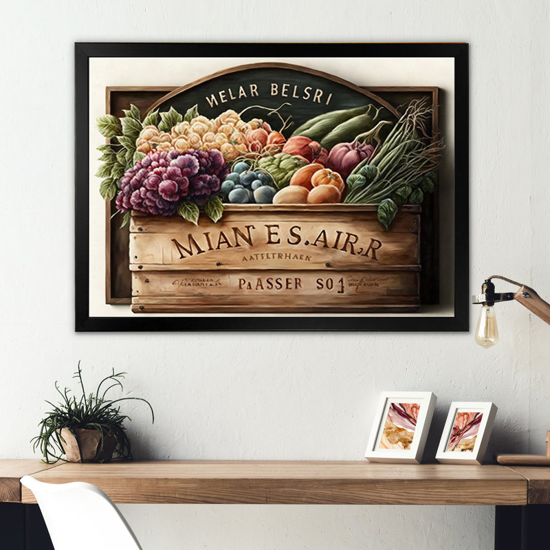 Fruit in Basket IV - reproduction sur toile, L 20 po x H 12 po, Impression noire sur toile encadrée