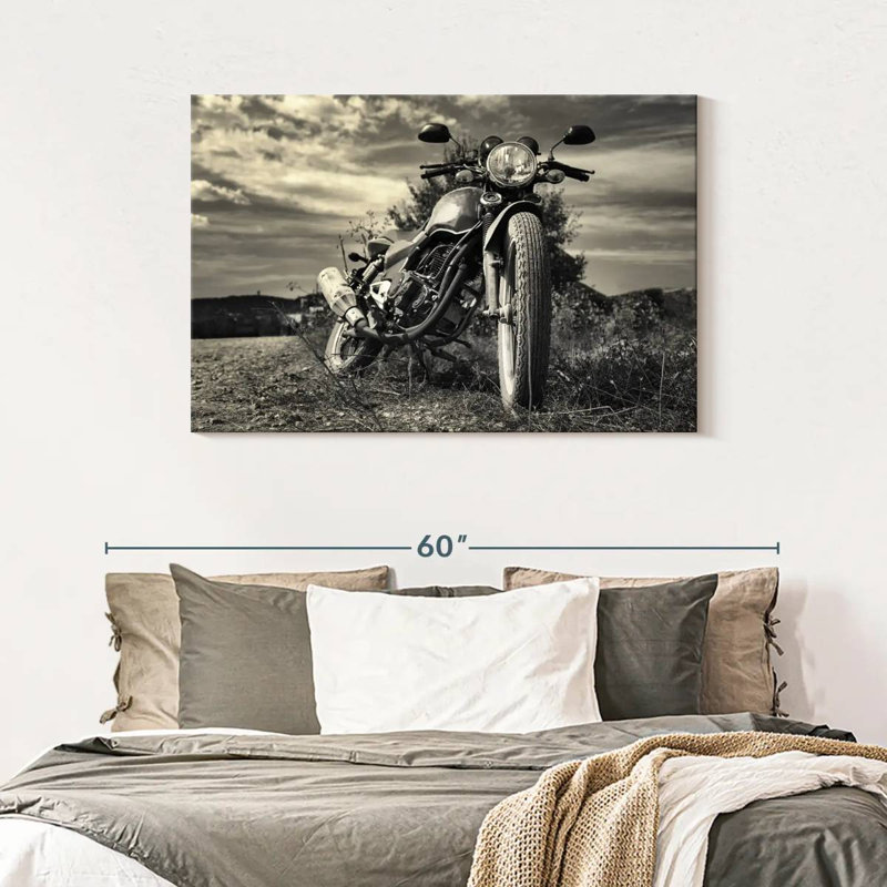 Motocyclette d'extérieur rétro sur toile, H 30 po x l 45 po x P 1,25 po