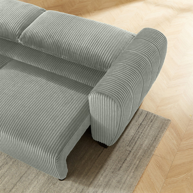 Corduroy Upholstered 3 Seat Sofa Couch, Light Gray