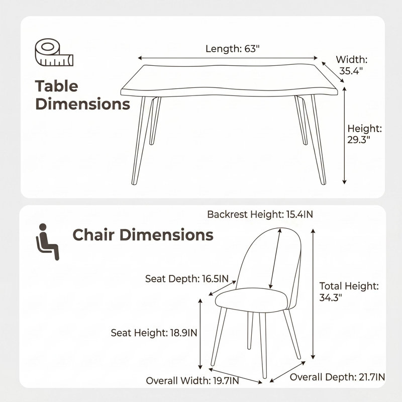 Shivani 7-Piece 63'' Rectangular Dining Set with Upholstered Chairs, Ivory, Brown