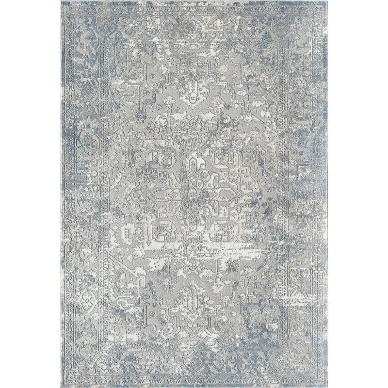 Tapis oriental gris / bleu, Rectangle 2 pi 6 po x 4 pi