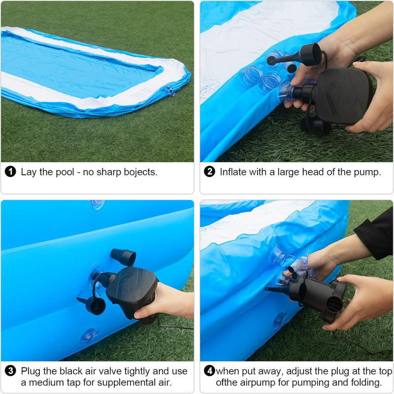 Large Blue PVC Rectangular Inflatable Pool with Pump