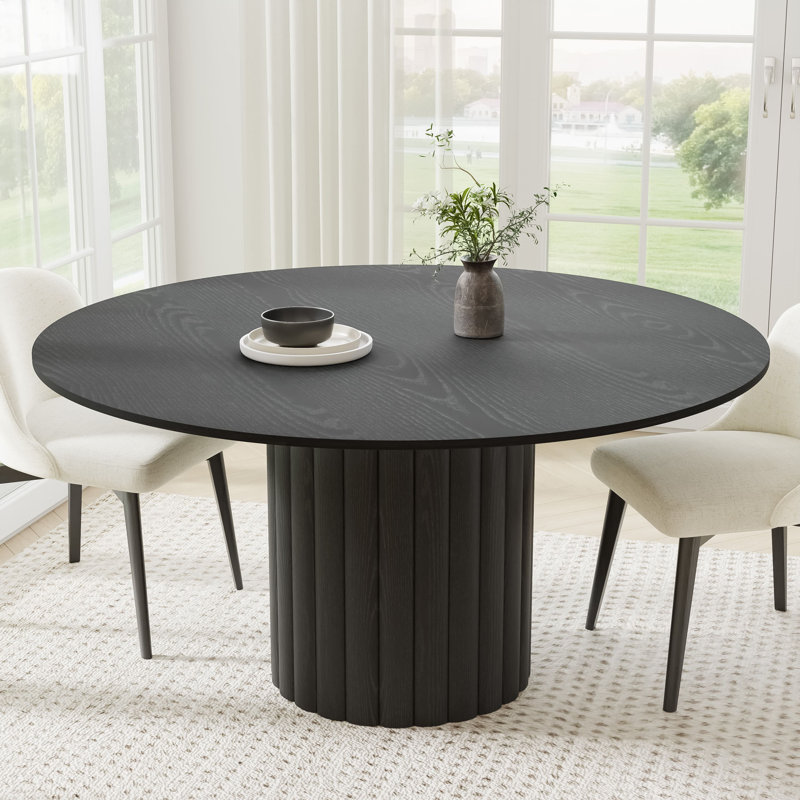 Solid Wood Dining Table Round Pedestal Kitchen Table, Black, 30”H x 60”L x 60”W