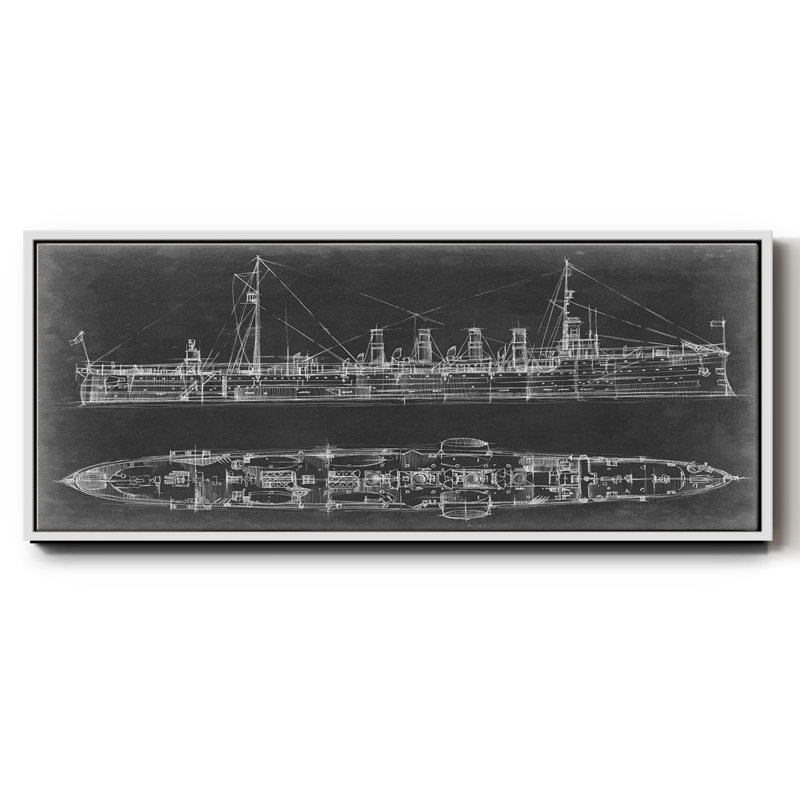 Navy Cruiser Blueprint- Framed Canvas