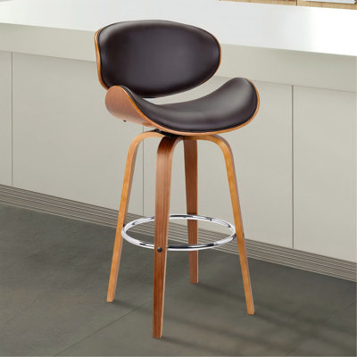 26" Swivel Faux Leather and Wood Counter Stool