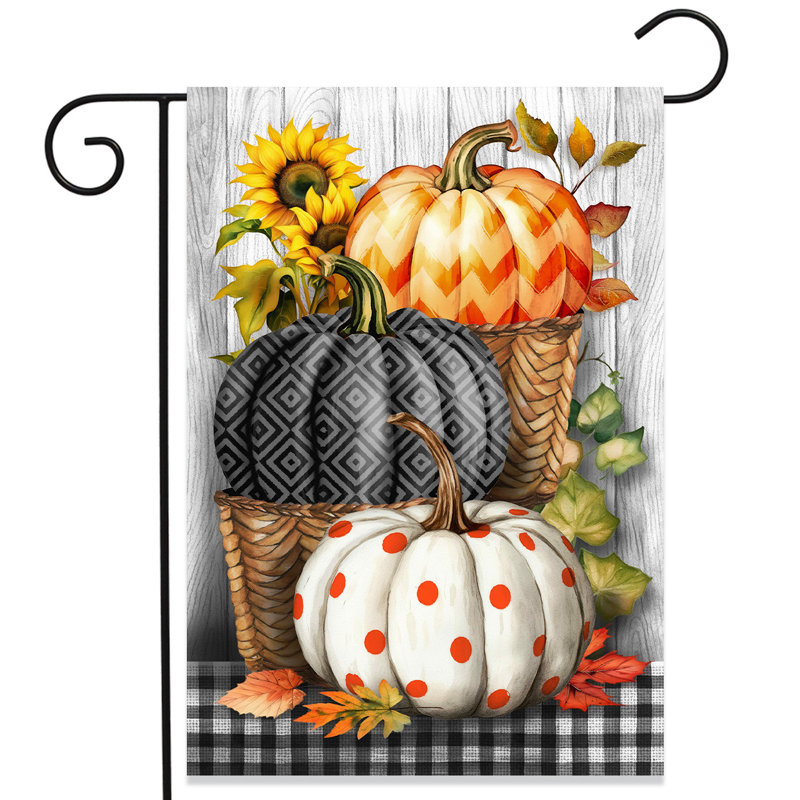 Drapeau de jardin citrouille, Automne gris/blanc