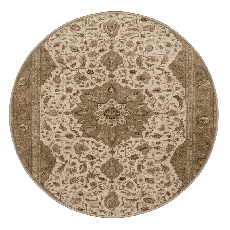 Tapis beige Tabriz lavable à la machine, Rond 5 pi