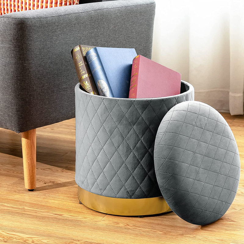 36cm Wide Round Solid Colour Ottoman with Storage