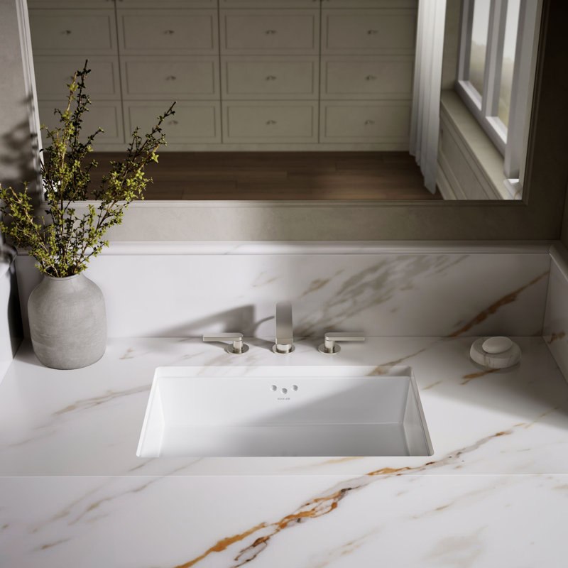 Kathryn Rectangular Undermount Bathroom Sink with Overflow, Blanc