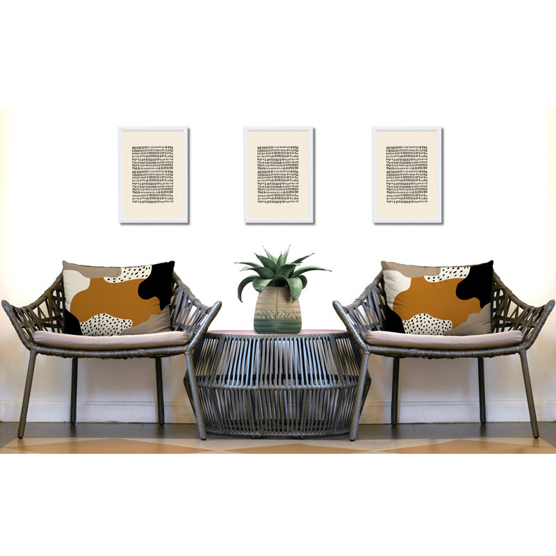 Coussin décoratif intérieur / extérieur en polyester filé Willow, Orange / blanc cassé / beige / noir