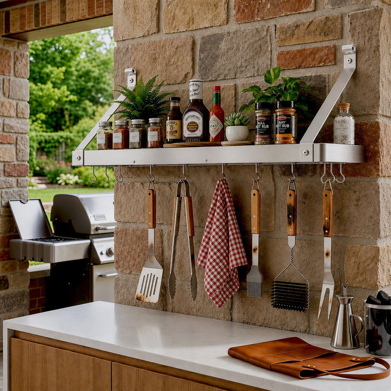 Gourmet USA Handcrafted Wall Mounted Pot Rack, 14" H x 36" W x 9" D, Stainless Steel