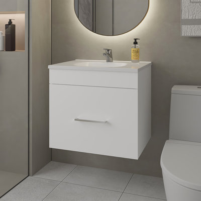 White Bathroom Vanity With One Drawer And Sink - Reflect For A More Spacious Bathroom, 23.2 Inches Wide, 20.5 High , Organize Your