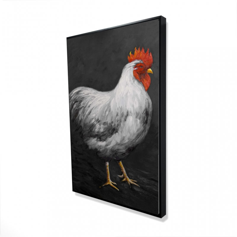 Grey rooster 2 - 24"x36" Framed canvas, 36" H x 24" W, Black Framed Canvas