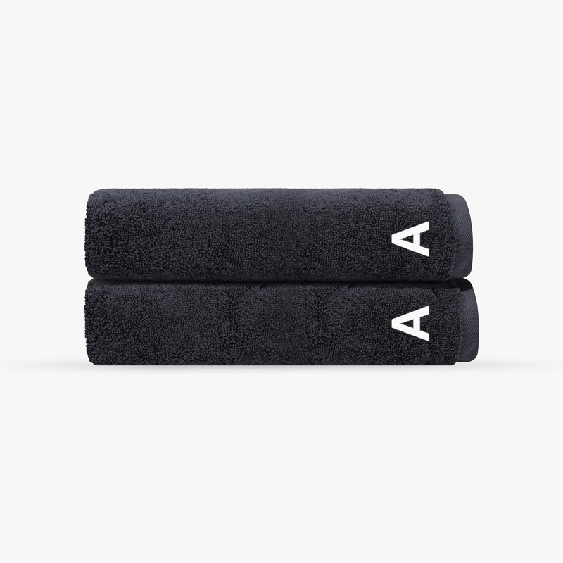 Monogrammed Cloer 2 pcs Turkish Bath Towels Set, A, Anthracite, Bath Towels  - 2 Pack