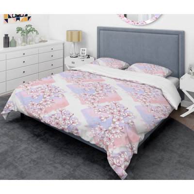 Retro Pink Flower Pattern I - Vintage Abstract Duvet Cover Set - Microfiber Polyester