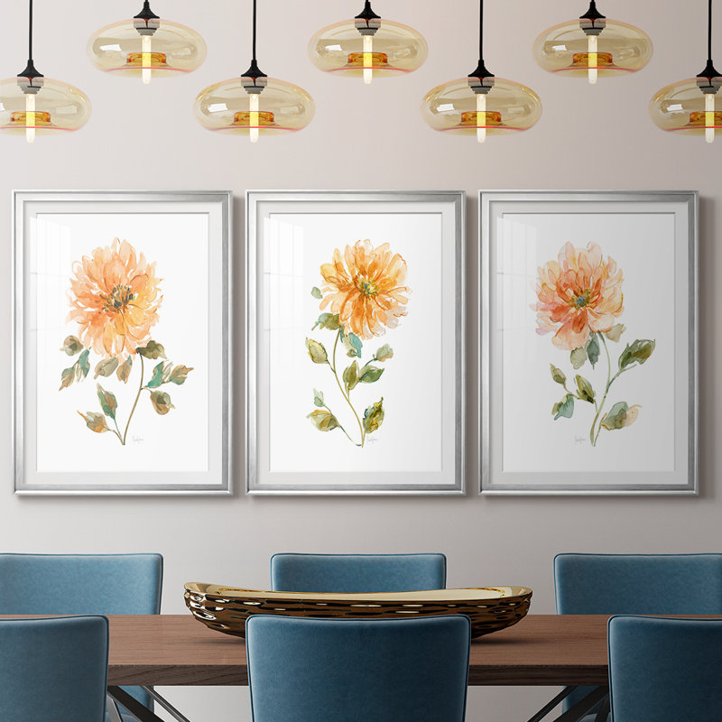 Bright Botanical I - reproduction sur mesure encadrée de qualité supérieure - 3 pièces, Argent argent, 30" H x 63" W