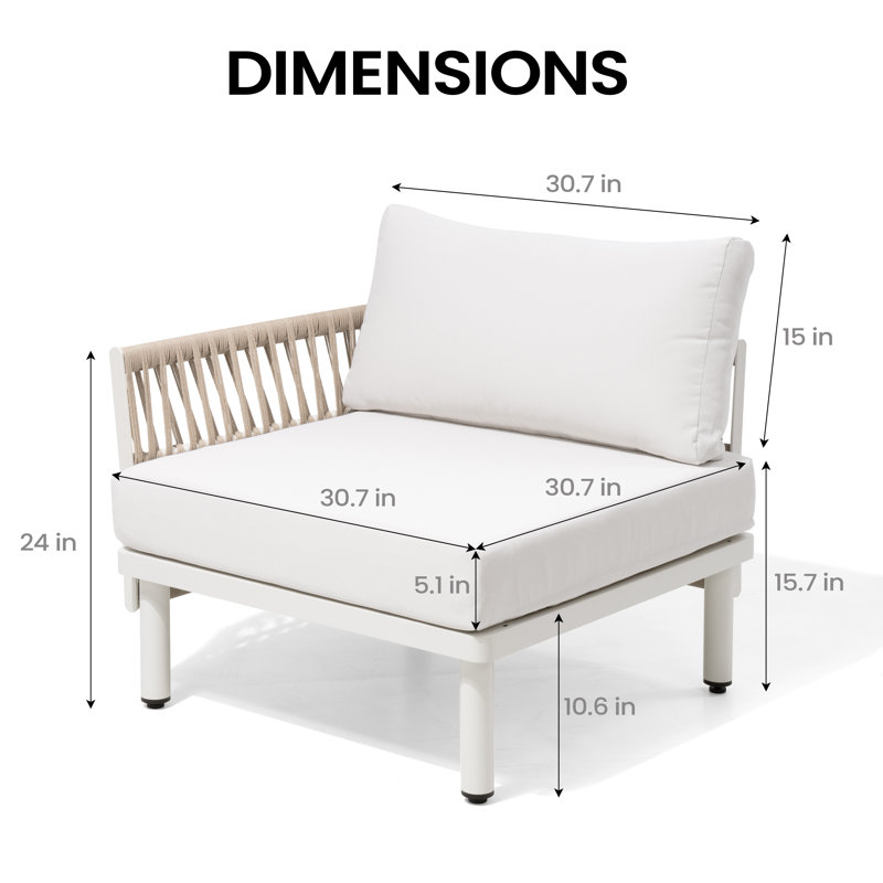 2 Person Outdoor Patio Sectional Sofa Set, Beige Cushion/White Frame 