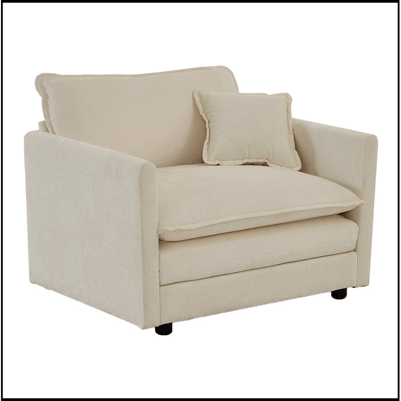 Comfy Deep Single - Seat Sofa Upholstered Reading Armchair Beige Chenille 1 Toss Pillow, Beige