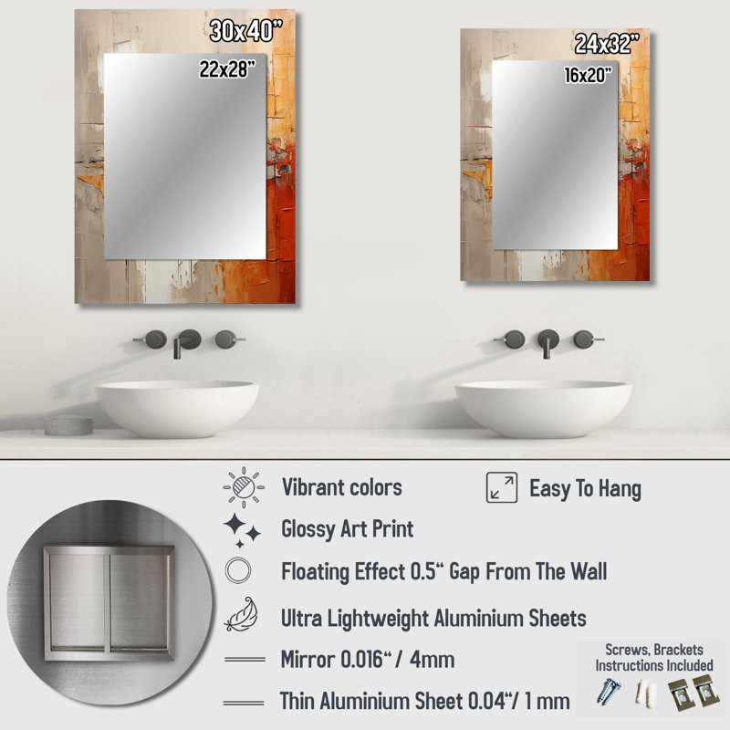 Orange Impressions I - Abstract Collages Decorative Wall Mirror, Yellow Mirror, Printed Metal Art, 40" x 30"