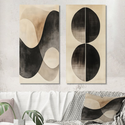 Black Minimal Curves – Abstract 2 Panel Metal Wall Art Print