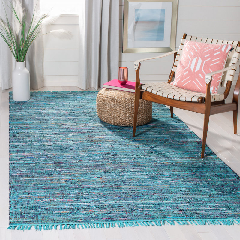 Tapis rayé en coton tissé à la main Bussard Rag, Rectangle 8 pi x 10 pi