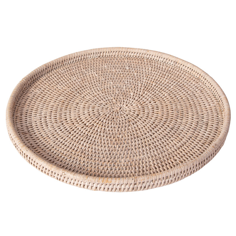 Plateau de service fait à la main Landers, Blanc délavé, 1" H x 14" W x 14" D