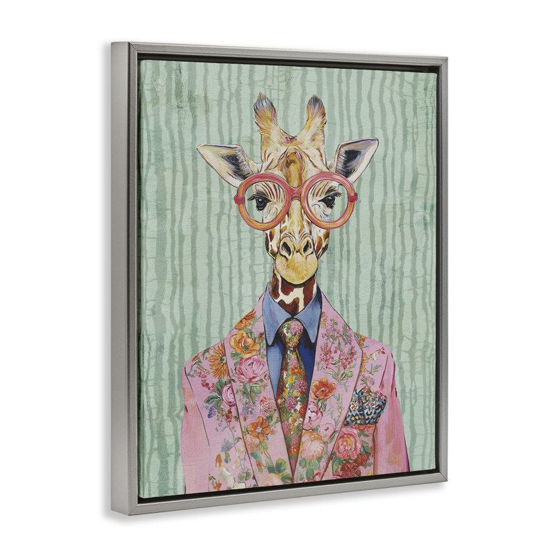 Grand cadre flottant élégant girafe, design par Svetlana Aleynikova, H 21 po x l 17 po, Cadre flottant gris lustré