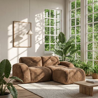 Canapé modulaire en forme de L avec repose-pieds amovible en velours capitonné l 80 po x P 30 po x H 16 po