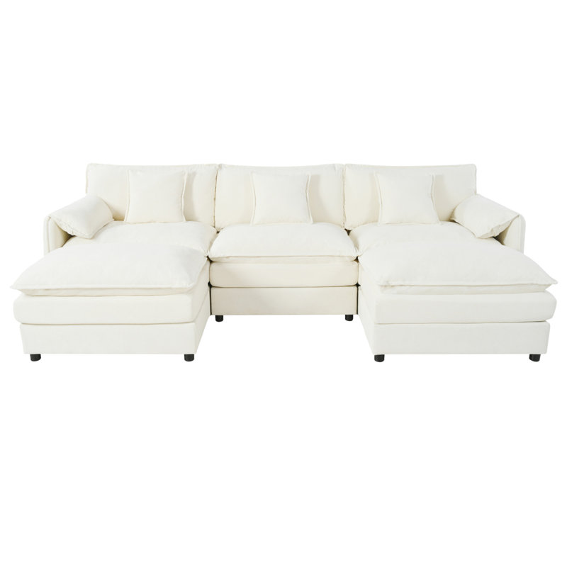 Canapé modulaire modulaire avec 2 repose-pieds mobiles pour le salon, Chenille beige